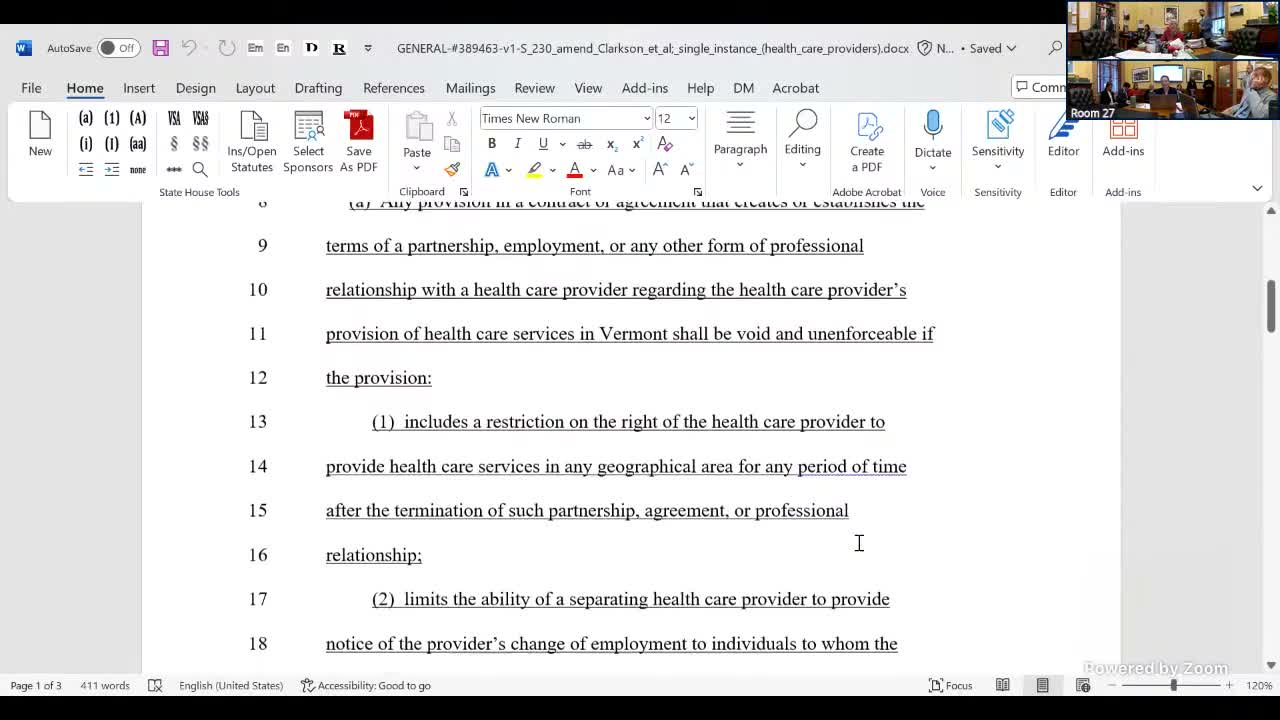 Senate committee narrows noncompete language for health‑care workers, delays final vote
