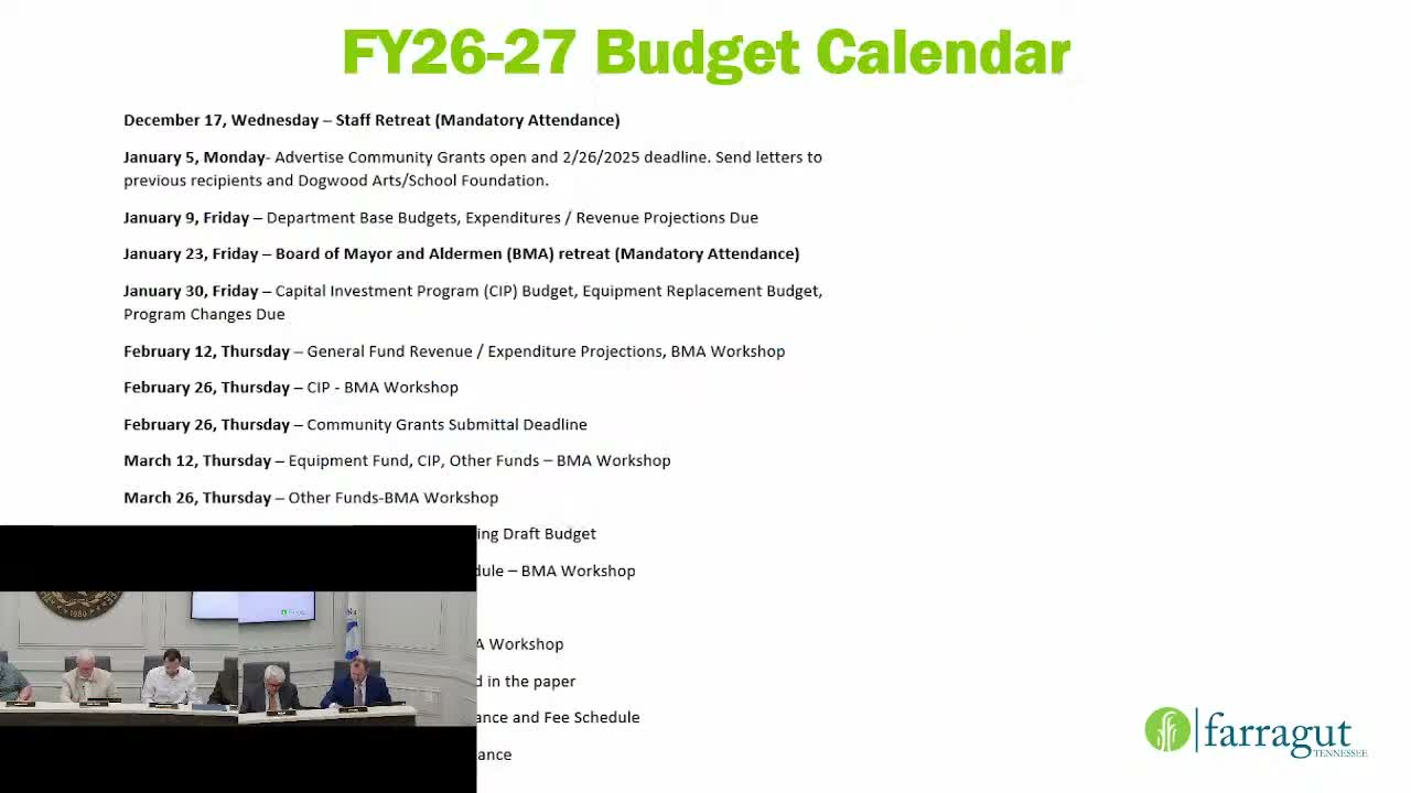 Farragut board advances FY27 budget on first reading, approves CIP amendment and several contracts