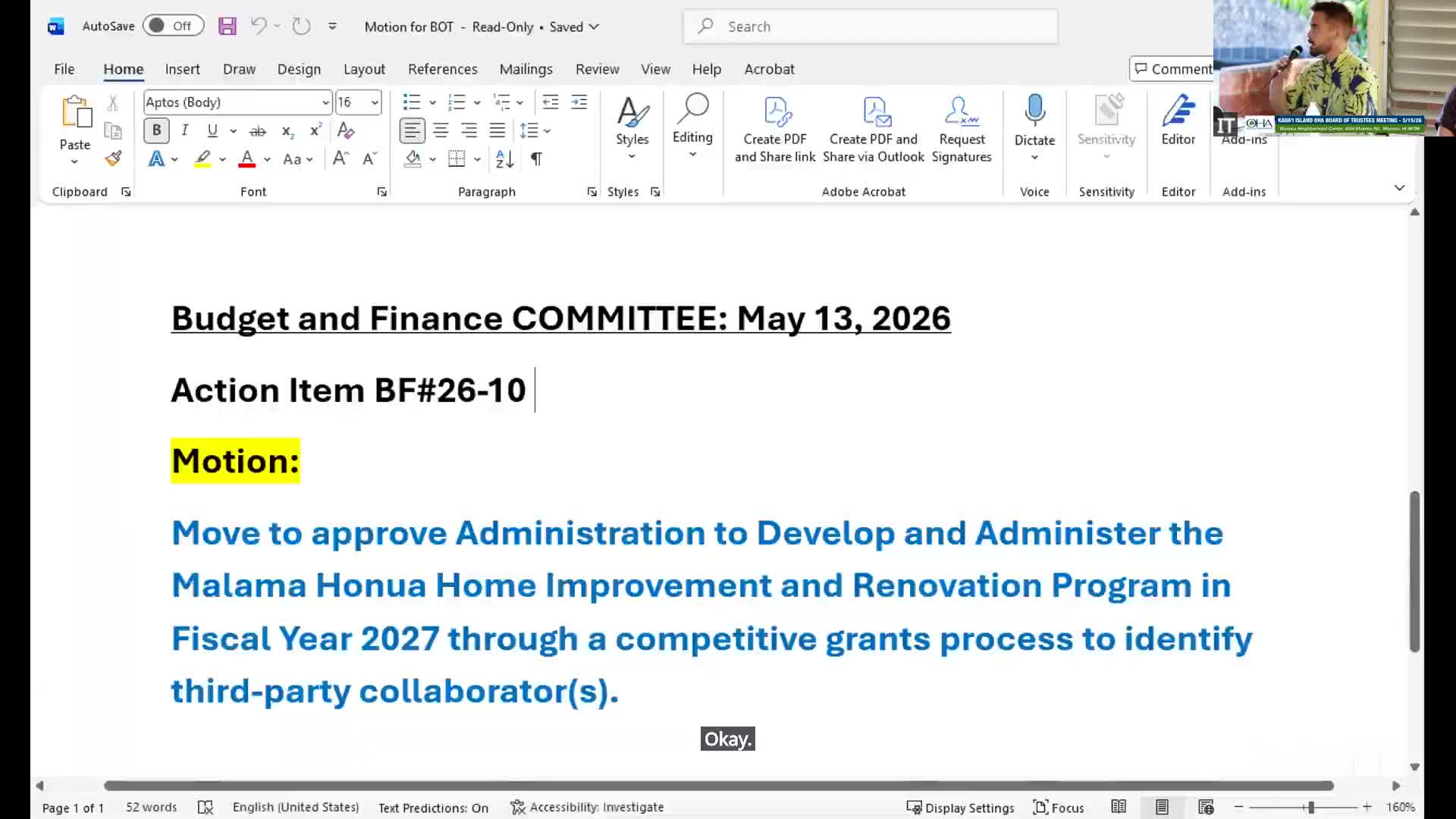 Board approves development of Malama Onua home-improvement and renovation grants program