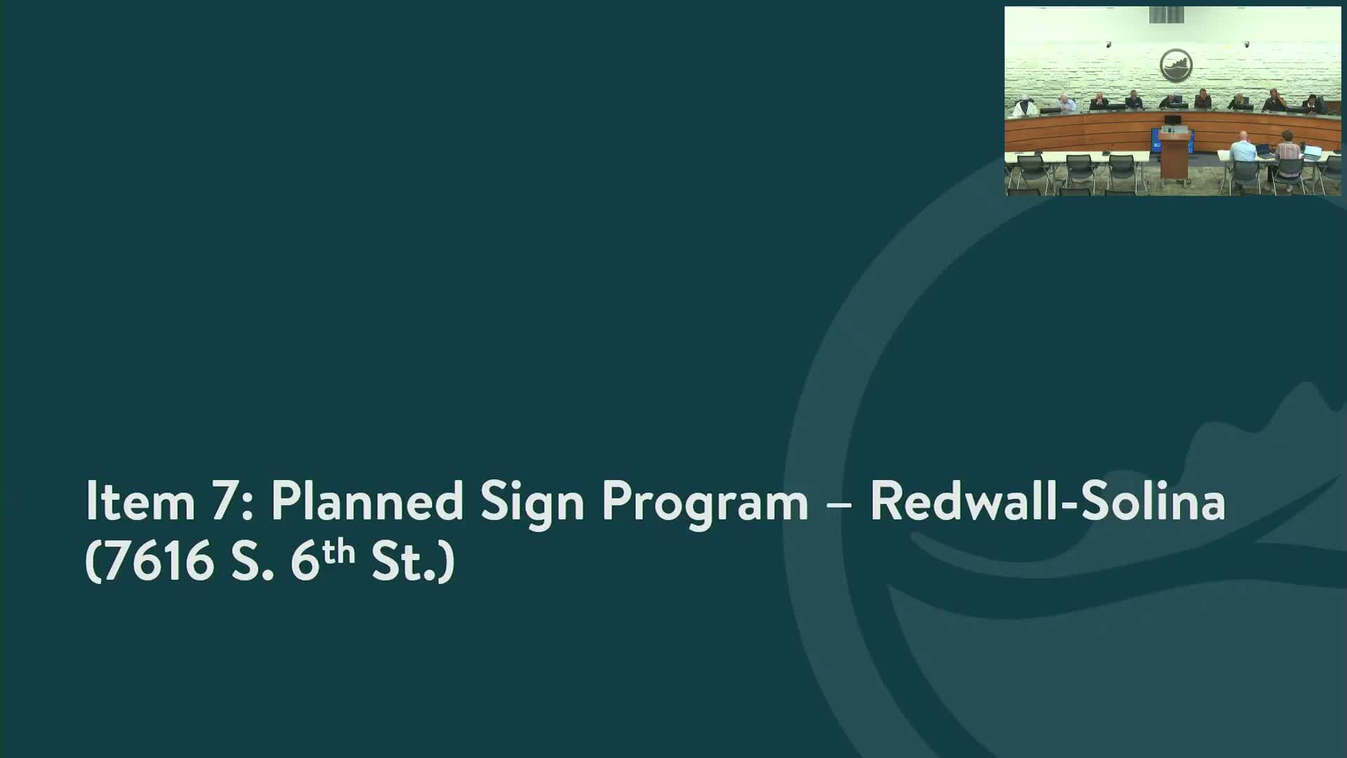 Commission approves sign program for multi-tenant building at 7616 S. 6th St.