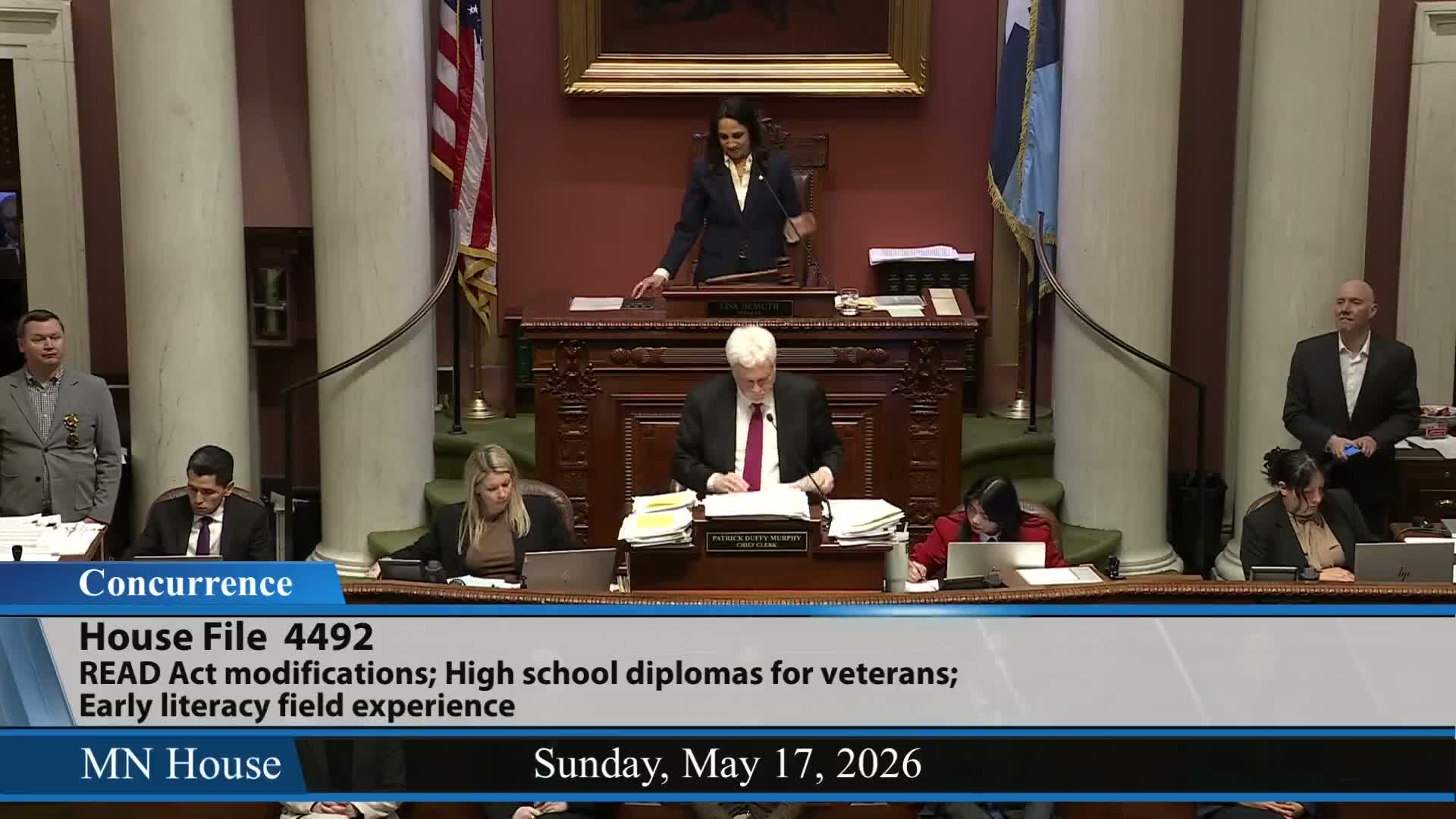 House concurs with Senate amendments to HF4492, updating Read Act and adding veterans diploma provision