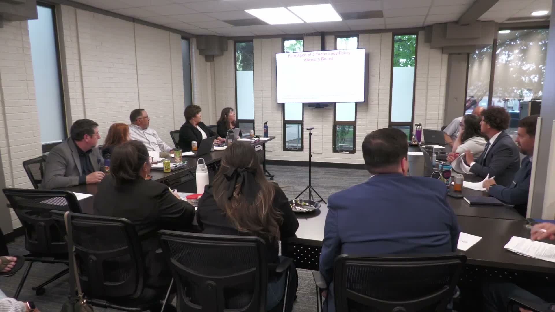 Council reviews technology advisory board draft and demos a Qualtrics ticketing workflow for council emails