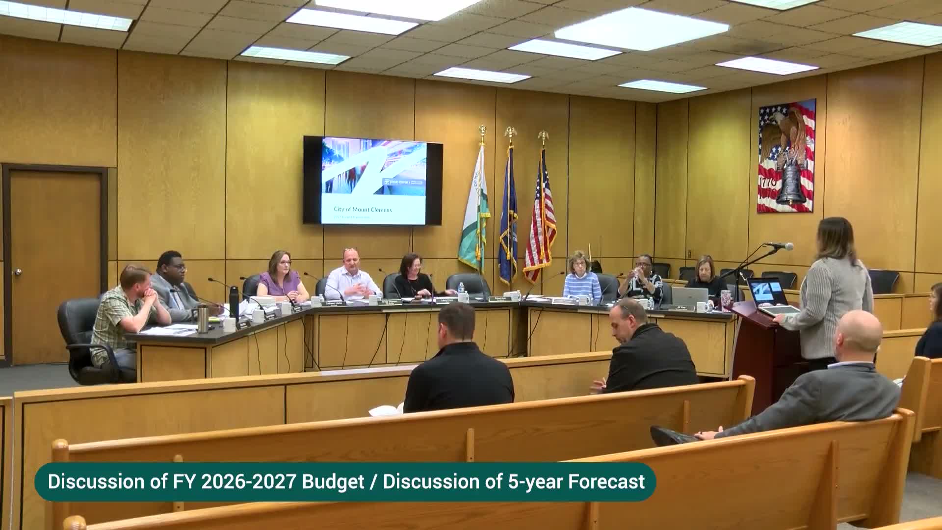 Mount Clemens staff present FY2027 budget and five-year capital forecast; no vote taken
