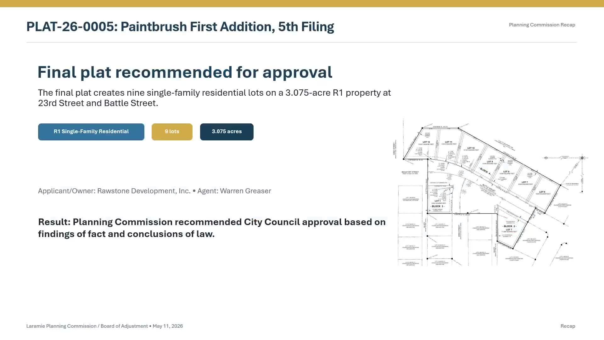 Planning commission recommends Paintbrush subdivision final plat for City Council approval