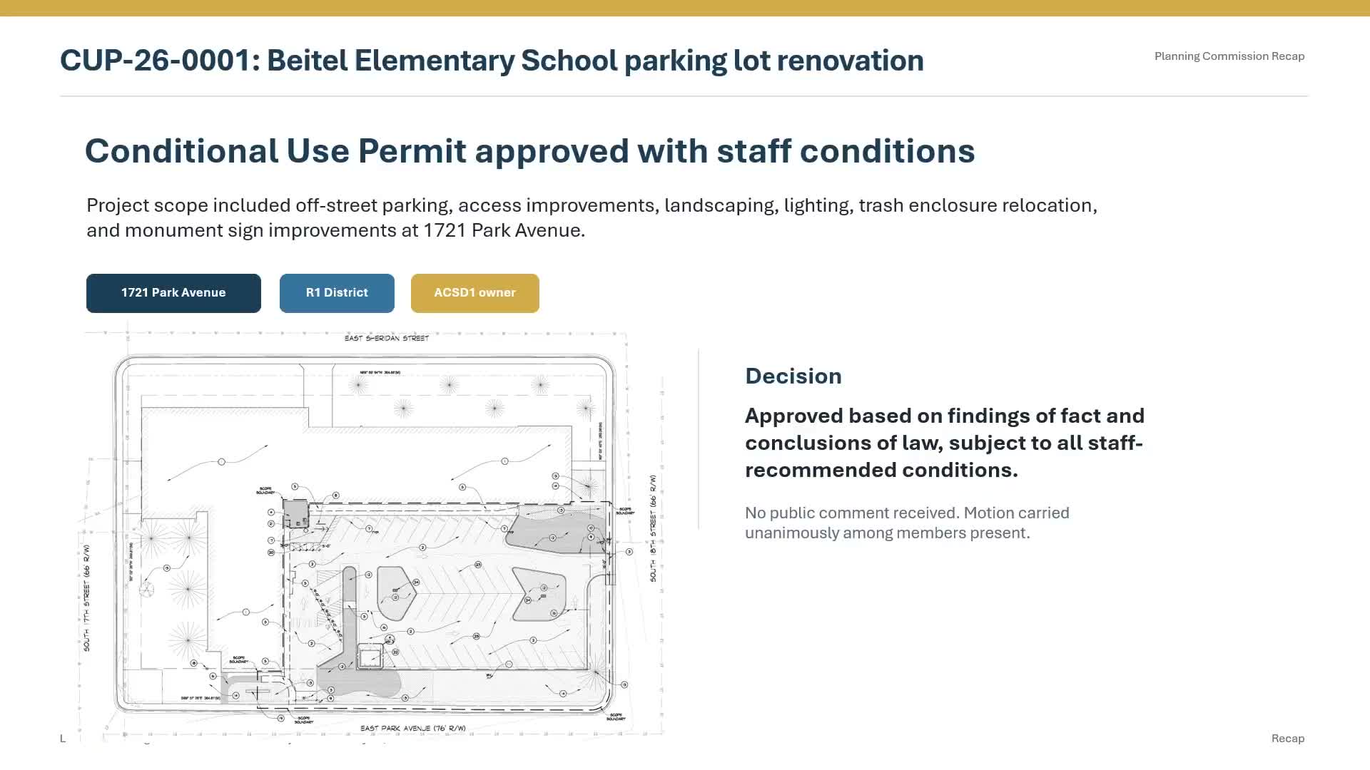 Planning commission approves conditional use permit for Bridal Elementary parking renovation
