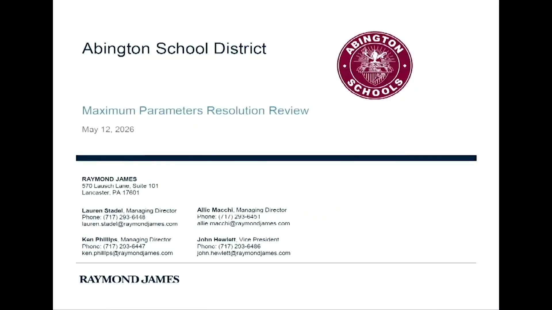 Abington School District reviews parameters resolution to authorize up to $270.45 million in bonds for middle school project